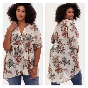 Torrid Sheer Boho Beach Feminine Preppy Coverup Cottagecore Tunic Blouse 4X